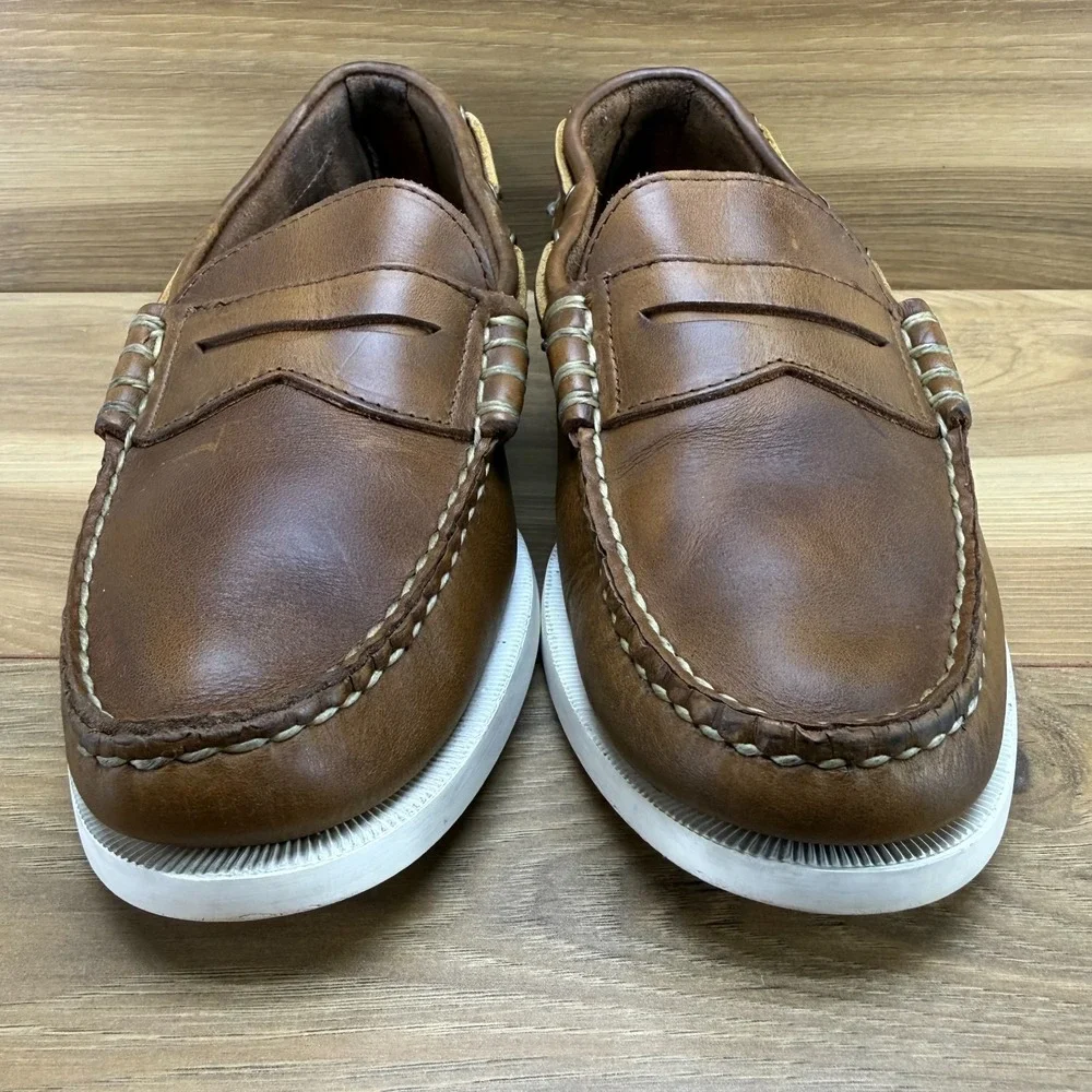 Allen Edmonds Kirkwood Boat Shoes Mens 8 D Brown Leather Moc Toe Casual Everyday
